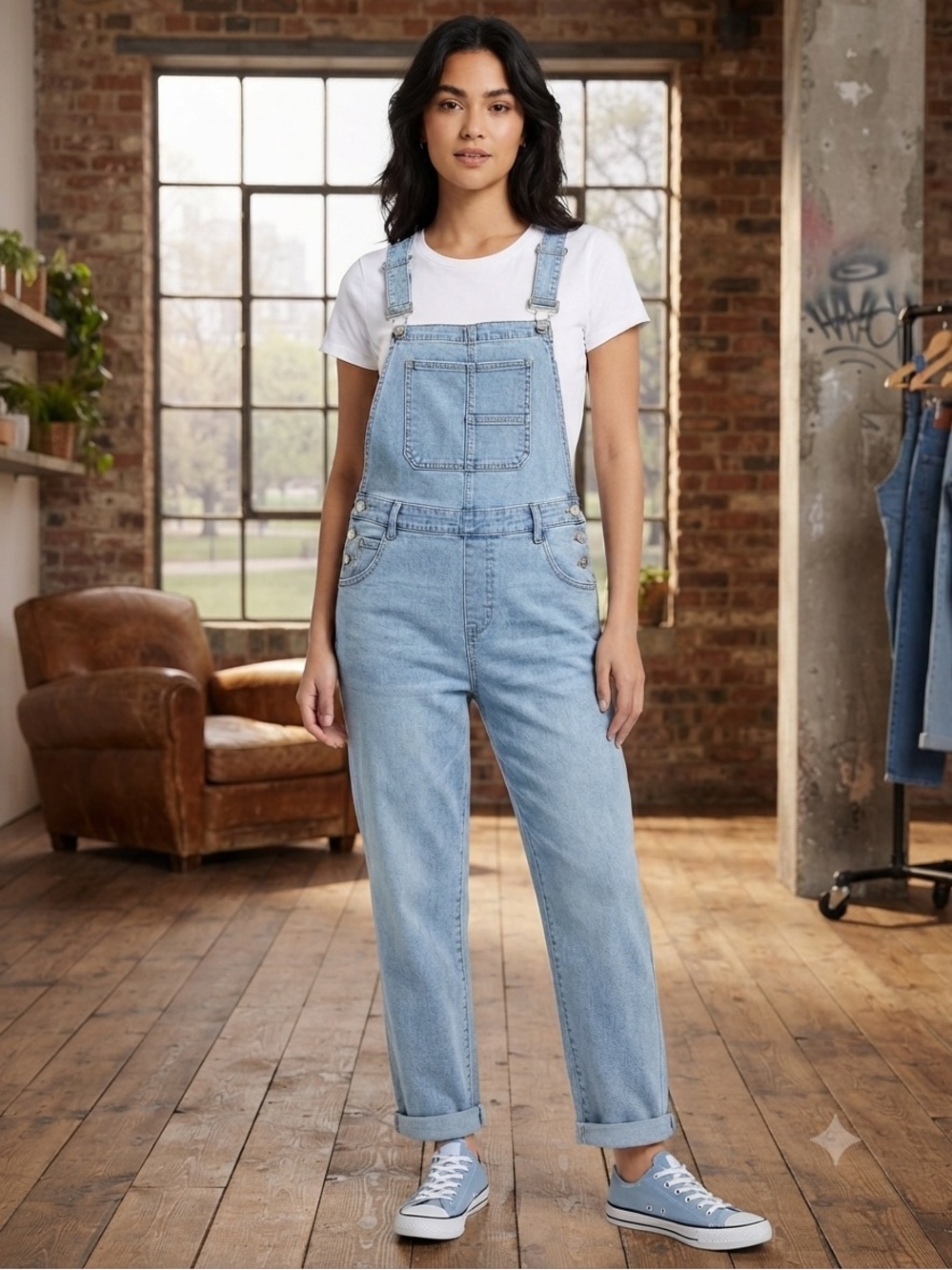 KENSIE Light Wash Denim Overalls